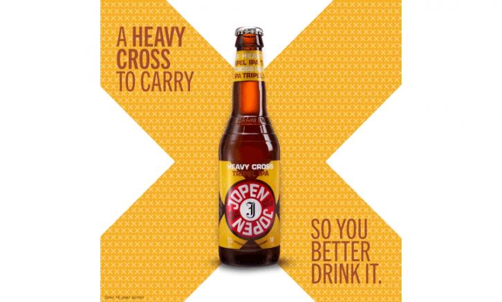 Jopen Heavy cross tripel IPA Jopen Heavy cross tripel IPA flesje voor een kruis met wat teksten erop
